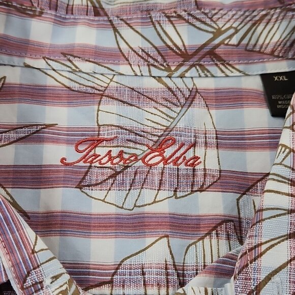 Tasso Elba Short Sleeve Shirt Men's XXL Blue Red Hawaiian Tropical Print EUC LN - Picture 7 of 16